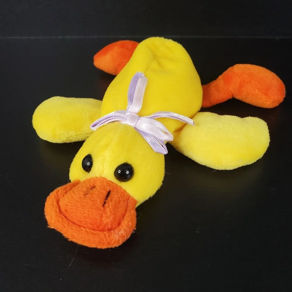Small Yellow Floppy Bean Filled Duck Lavender Purple Satin Bow 8